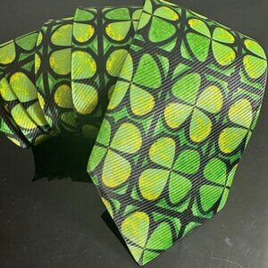 Irish Four Leaf Clover Green Tie  Designer Menswear Necktie Painterly Abstract